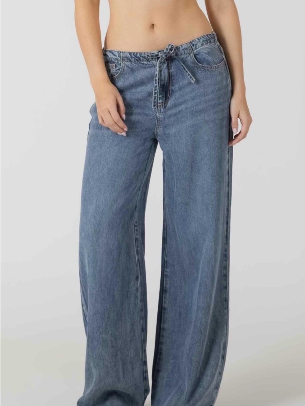 Dex Light Blue Wide-Leg Drawstring Jeans